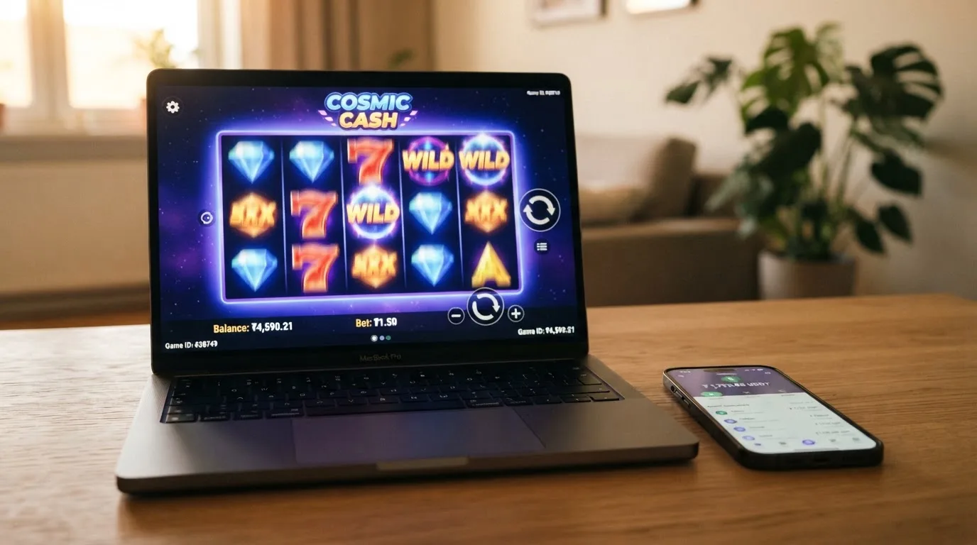 Výřez obrazovky online automatu s viditelnou sázkou v krypto ekvivalentu, vedle mobil s USDT peněženkou