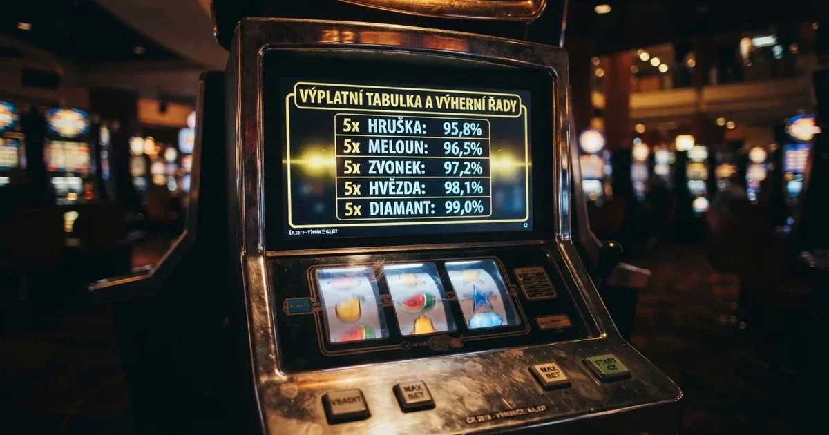 Detail rulety nebo výherního automatu s viditelnou výplatní tabulkou na obrazovce